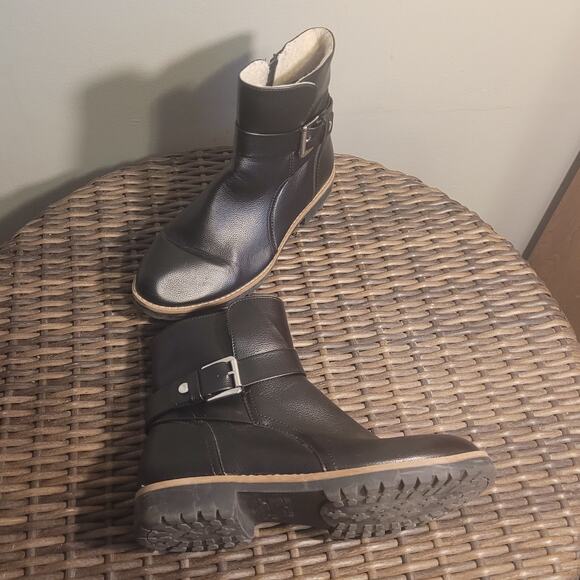 Nautica Womens Size ~9 Black Ankle Boots Shearling Lined Buckle Winter - Picture 1 of 10